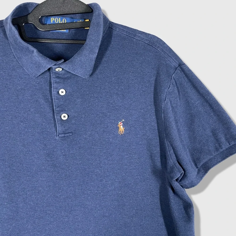 Polo Ralph Lauren Polo Shirt Mens XL Blue Slim Fit Preppy Classic Logo Casual